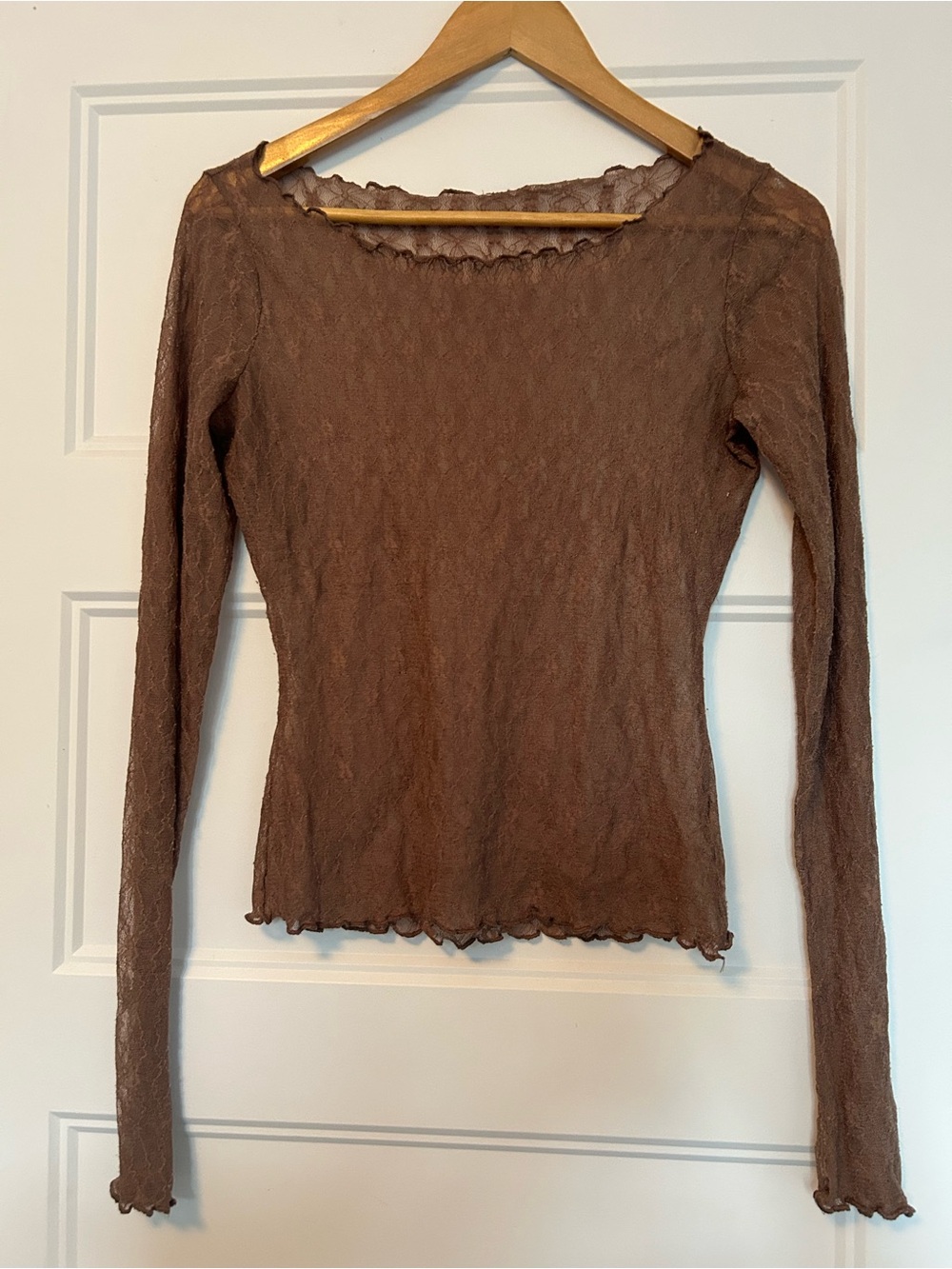 Sheer two  Long-Sleeve Brown Lace Top